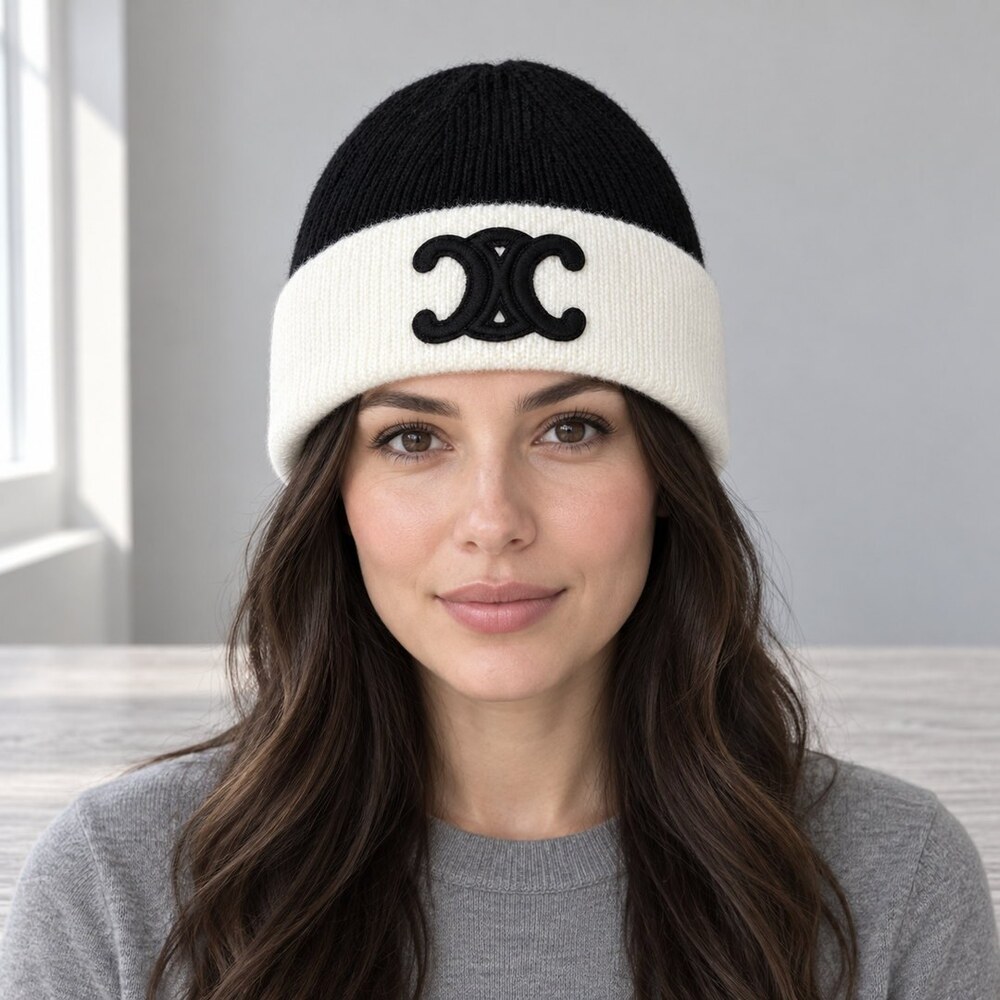 CELINE Triomphe Two Tone Knit Beanie - Picture 2 of 6